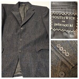 VTG Southwick 46 Wool Brown Blue Pinstripe Tweed Suit Blazer Sport Coat USA
